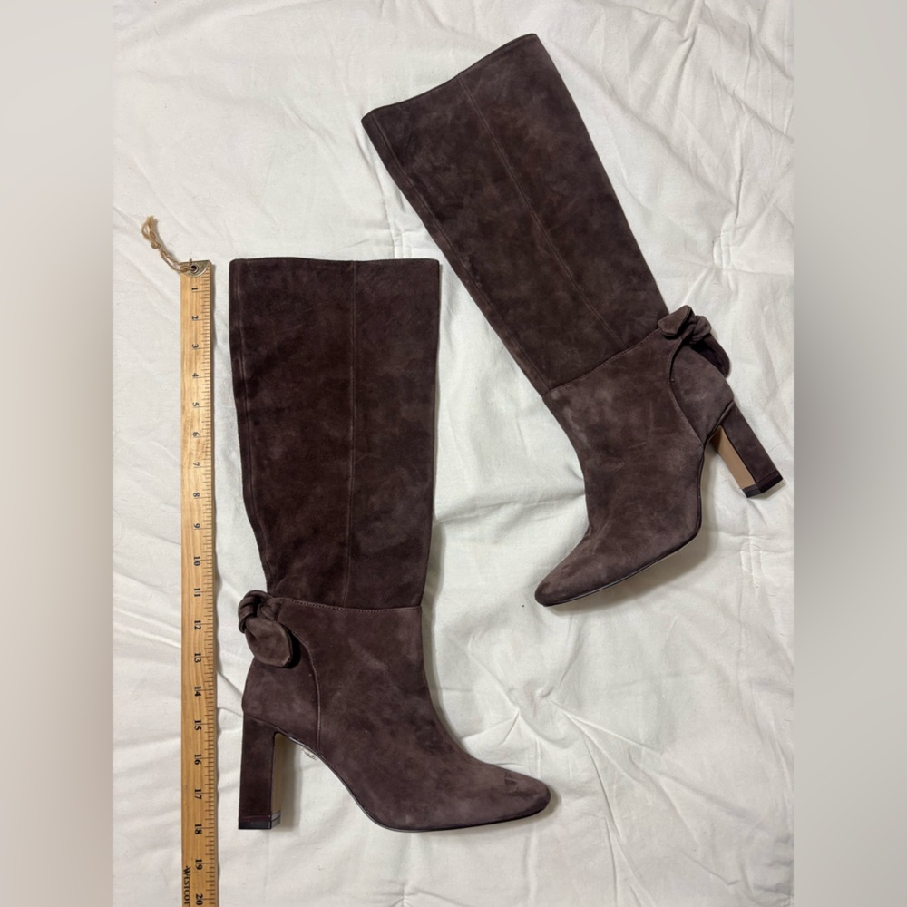 Ted Baker Dark taupe Suede Knee-High Block Heel Boots with bow Accent